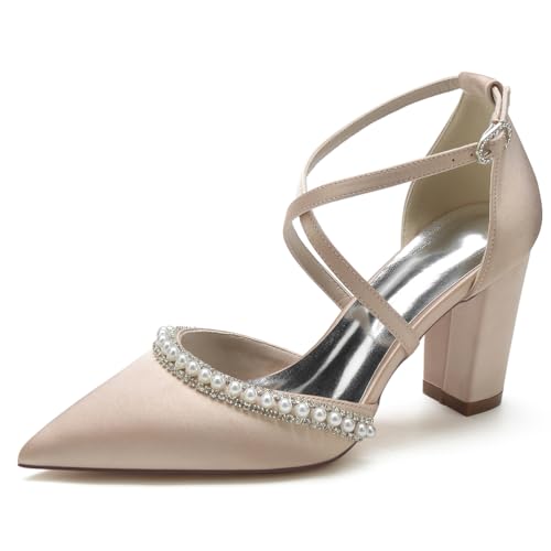 HFWXYSA Damen Geschlossene Zehen Kreuz Bände Hochzeitsschuhe Perles Blockabsatz Spitze Satin Braut Abendschuhe,Champagne,38 EU HFWXYSA Damen Geschlossene Zehen Kreuz Bände Hochzeitsschuhe Perles Blockabsatz Spitze Satin Braut Abendschuhe,Champagne,38 EU von HFWXYSA