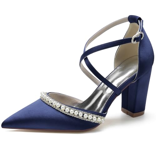 HFWXYSA Damen Geschlossene Zehen Kreuz Bände Hochzeitsschuhe Perles Blockabsatz Spitze Satin Braut Abendschuhe,Marine,36 EU HFWXYSA Damen Geschlossene Zehen Kreuz Bände Hochzeitsschuhe Perles Blockabsatz Spitze Satin Braut Abendschuhe,Marine,36 EU von HFWXYSA