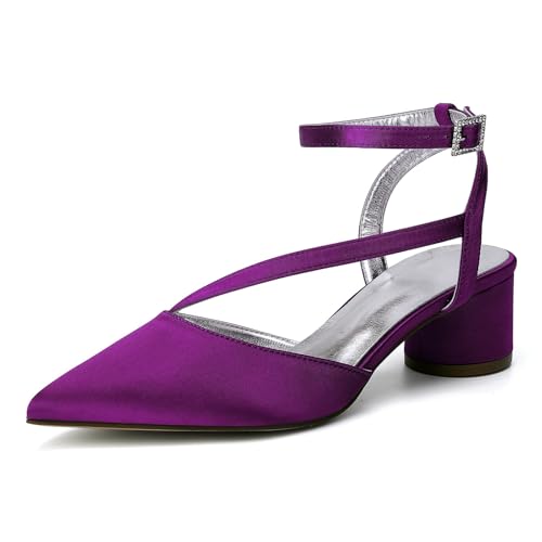 HFWXYSA Damen Mittlerem Chunky Blockabsatz Absatz Heel Geschlossene Spitze Zehenkappe Slingback Knöchelriemen Sandalen Party Dress Schuhe 4.5 cm Heels,Lila,43 EU von HFWXYSA