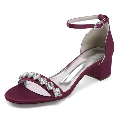 HFWXYSA Damen Offene Zehen Hochzeitskleid Sandal 4.5 cm Blockabsatz Strass Knöchelriemen Brautschuhe,Burgundy,38 EU HFWXYSA Damen Offene Zehen Hochzeitskleid Sandal 4.5 cm Blockabsatz Strass Knöchelriemen Brautschuhe,Burgundy,38 EU von HFWXYSA