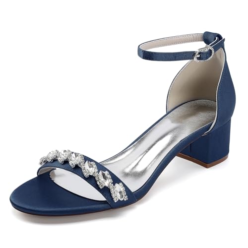 HFWXYSA Damen Offene Zehen Hochzeitskleid Sandal 4.5 cm Blockabsatz Strass Knöchelriemen Brautschuhe,Marine,37 EU HFWXYSA Damen Offene Zehen Hochzeitskleid Sandal 4.5 cm Blockabsatz Strass Knöchelriemen Brautschuhe,Marine,37 EU von HFWXYSA