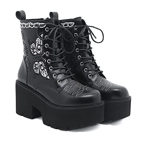 HFWXYSA Damen Plattform Punk Stiefeletten Blockabsatz Winterstiefel Gothic Plateauschuhe Motorrad Schnürstiefel Kurzschaft Stiefel,Schwarz,43 EU HFWXYSA Damen Plattform Punk Stiefeletten Blockabsatz Winterstiefel Gothic Plateauschuhe Motorrad Schnürstiefel Kurzschaft Stiefel,Schwarz,43 EU von HFWXYSA