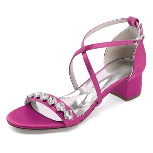 HFWXYSA Damen Sandale mit Absatz Blockabsatz Brautschuhe Knöchelriemen Peeptoe Hochzeitsschuhe mit Strass,Fuchsia,36 EU HFWXYSA Damen Sandale mit Absatz Blockabsatz Brautschuhe Knöchelriemen Peeptoe Hochzeitsschuhe mit Strass,Fuchsia,36 EU von HFWXYSA