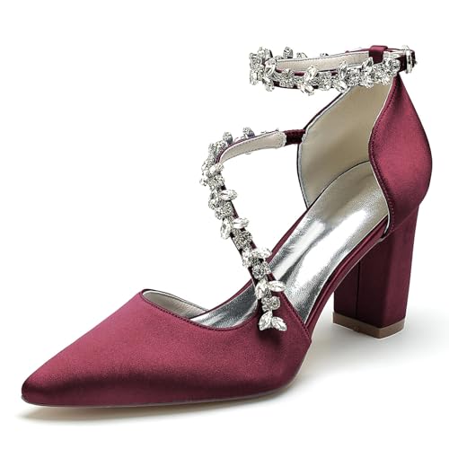 HFWXYSA Damen-Sandalen Mit Geschlossenem Zehenbereich Klobiger Blockabsatz Hochzeitsschuhe Strass Knöchelriemen Brautschuhe,Burgundy,38 EU HFWXYSA Damen-Sandalen Mit Geschlossenem Zehenbereich Klobiger Blockabsatz Hochzeitsschuhe Strass Knöchelriemen Brautschuhe,Burgundy,38 EU von HFWXYSA