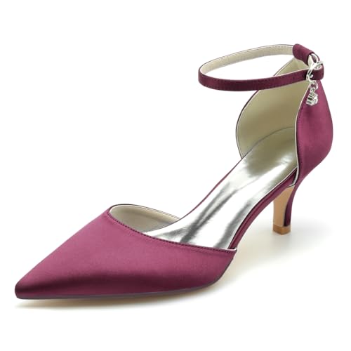 HFWXYSA Damen Spitze Zehen Brautschuhe 6 cm Stiletto Mid Heel Satin Pumps Strass Knöchelriemen Sandalen Hochzeitsschuhe,Burgundy,37 EU HFWXYSA Damen Spitze Zehen Brautschuhe 6 cm Stiletto Mid Heel Satin Pumps Strass Knöchelriemen Sandalen Hochzeitsschuhe,Burgundy,37 EU von HFWXYSA