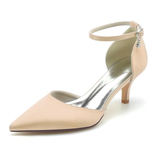 HFWXYSA Damen Spitze Zehen Brautschuhe 6 cm Stiletto Mid Heel Satin Pumps Strass Knöchelriemen Sandalen Hochzeitsschuhe,Champagne,40 EU HFWXYSA Damen Spitze Zehen Brautschuhe 6 cm Stiletto Mid Heel Satin Pumps Strass Knöchelriemen Sandalen Hochzeitsschuhe,Champagne,40 EU von HFWXYSA