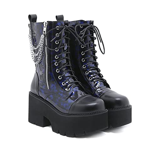 HFWXYSA Damen Winter Gothic Punk Plateau Stiefel Goth Zipper Wedges Mid Schuhe Plattform Biker Boots Chunky Motorrad Stiefel,Schwarz,42 EU von HFWXYSA