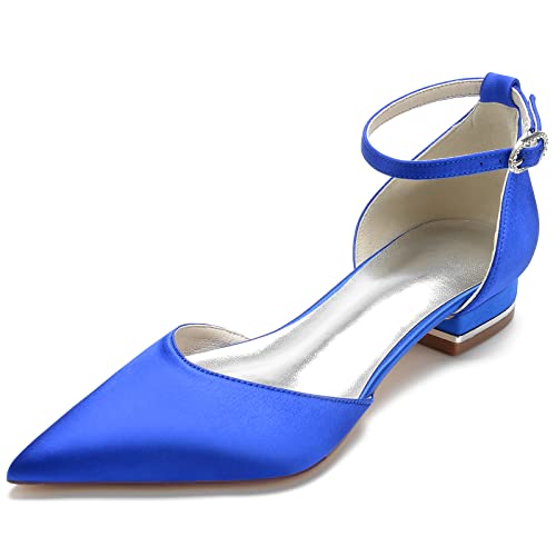 HFWXYSA Flach Satin Schuhe für Hochzeit Braut Partei Abendschuhe Hochzeitsschuhe Brautschuhe,Blau,38 EU von HFWXYSA