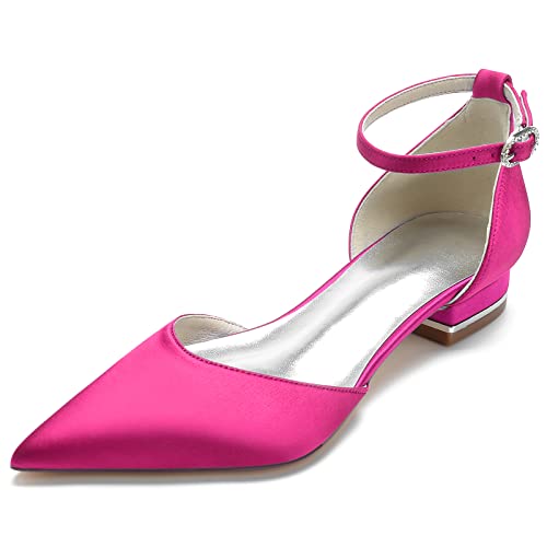 HFWXYSA Flach Satin Schuhe für Hochzeit Braut Partei Abendschuhe Hochzeitsschuhe Brautschuhe,Fuchsia,43 EU von HFWXYSA