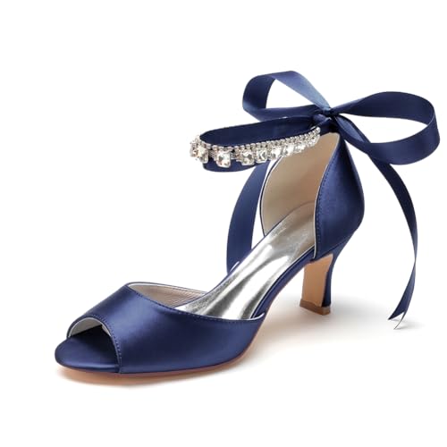 HFWXYSA Frauen Peeptoe Hochzeitsschuhe Kitten Heels Satin Brautschuhe Band Krawatte Prom Sandalen Mit Strass,Marine,39 EU HFWXYSA Frauen Peeptoe Hochzeitsschuhe Kitten Heels Satin Brautschuhe Band Krawatte Prom Sandalen Mit Strass,Marine,39 EU von HFWXYSA