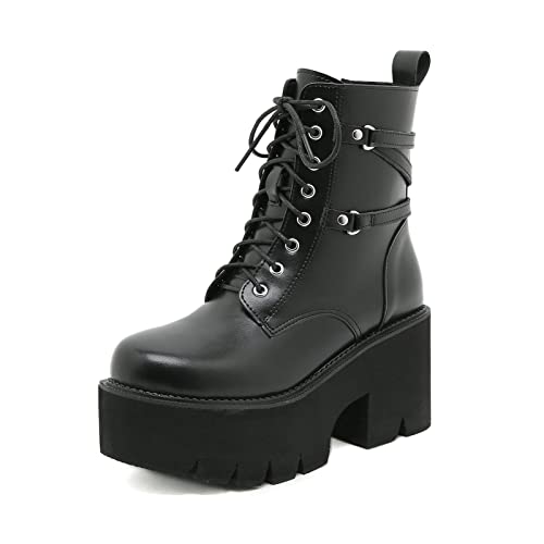 HFWXYSA Goth Plateau Stiefeletten für Damen Chunky Block Heels Nieten Schnallen Motorradstiefel Bequem Kurz Booties,Schwarz,42 EU HFWXYSA Goth Plateau Stiefeletten für Damen Chunky Block Heels Nieten Schnallen Motorradstiefel Bequem Kurz Booties,Schwarz,42 EU von HFWXYSA