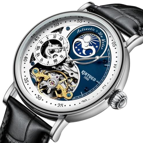 HFWXYSA Herren-Armbanduhr, Leder, automatisch, mechanisch, Skelett, Tourbillon, luxuriös, selbstaufziehend, Mondphase, wasserdicht, leuchtend, blau, Einheitsgröße HFWXYSA Herren-Armbanduhr, Leder, automatisch, mechanisch, Skelett, Tourbillon, luxuriös, selbstaufziehend, Mondphase, wasserdicht, leuchtend, blau, Einheitsgröße von HFWXYSA