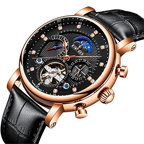 HFWXYSA Herren-Armbanduhr, wasserdicht, Skelett, mechanisch, Uhren, Lederarmband, Business, automatische Uhrenbeweger, Uhren für Herren, Rosa, Schwarz HFWXYSA Herren-Armbanduhr, wasserdicht, Skelett, mechanisch, Uhren, Lederarmband, Business, automatische Uhrenbeweger, Uhren für Herren, Rosa, Schwarz von HFWXYSA