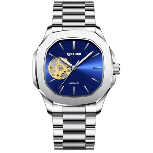 HFWXYSA Herren Automatik Mechanisch Armbanduhr Edelstahl Metallarmband Tourbillon Kalender Leuchtend Zeiger Geschäft Multifunktionen Armbanduhr Wasserdicht Uhr,Silber von HFWXYSA