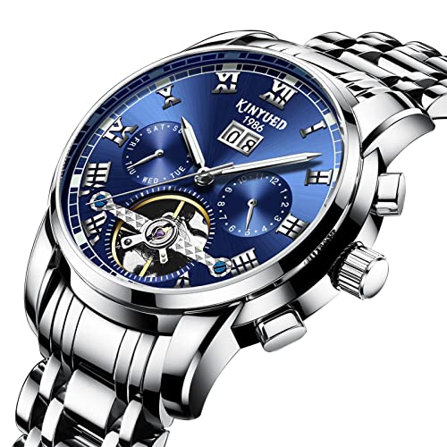HFWXYSA Herren Automatik Mechanisch Armbanduhr Edelstahl Metallarmband Tourbillon Kalender Leuchtend Zeiger Multifunktionen Armbanduhr Wasserdicht Uhr,Blau HFWXYSA Herren Automatik Mechanisch Armbanduhr Edelstahl Metallarmband Tourbillon Kalender Leuchtend Zeiger Multifunktionen Armbanduhr Wasserdicht Uhr,Blau von HFWXYSA