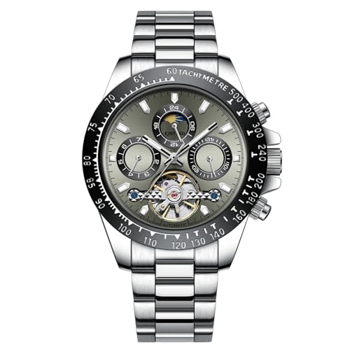 HFWXYSA Herren Automatik Mechanisch Armbanduhr Edelstahl Metallarmband Tourbillon Kalender Leuchtend Zeiger Multifunktionen Armbanduhr Wasserdicht Uhr,Grau HFWXYSA Herren Automatik Mechanisch Armbanduhr Edelstahl Metallarmband Tourbillon Kalender Leuchtend Zeiger Multifunktionen Armbanduhr Wasserdicht Uhr,Grau von HFWXYSA