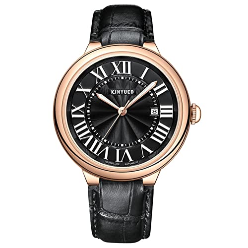 HFWXYSA Herren Automatikuhr Elegant Lässig Mit Wasserdicht Business Mechanisch Herren Uhr Analogue Leder Armband,Rose black von HFWXYSA