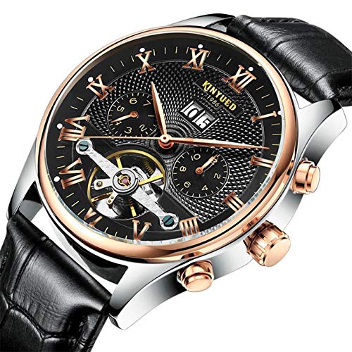 HFWXYSA Herren Selbstaufziehende Tourbillon mechanische Uhren wasserdicht automatische Skelett-Armbanduhren, Schwarz , Einheitsgröße von HFWXYSA