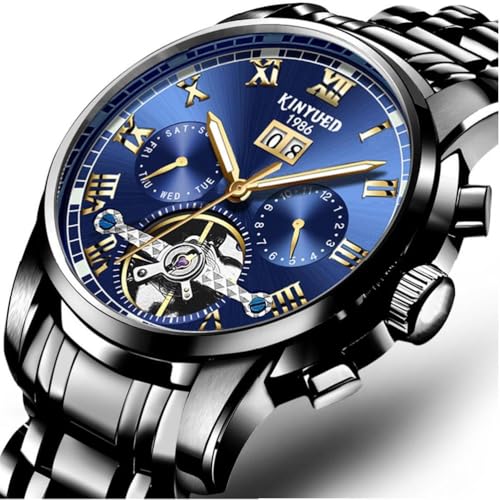 HFWXYSA Luxuriöse Mode, automatisch, mechanisch, Herren, Armbanduhr, Kalender, beleuchtet, Edelstahl, wasserdicht, multifunktional, Wirbel, Schwarz / Blau HFWXYSA Luxuriöse Mode, automatisch, mechanisch, Herren, Armbanduhr, Kalender, beleuchtet, Edelstahl, wasserdicht, multifunktional, Wirbel, Schwarz / Blau von HFWXYSA