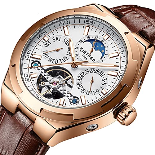 HFWXYSA Luxury Tourbillon Herren Mondphase Automatische Mechanische Armbanduhr Echtes Leder Männer Edelstahl Skeleton Automatische Uhren Für Männer Schwungrad Kalender Uhr,Braun HFWXYSA Luxury Tourbillon Herren Mondphase Automatische Mechanische Armbanduhr Echtes Leder Männer Edelstahl Skeleton Automatische Uhren Für Männer Schwungrad Kalender Uhr,Braun von HFWXYSA