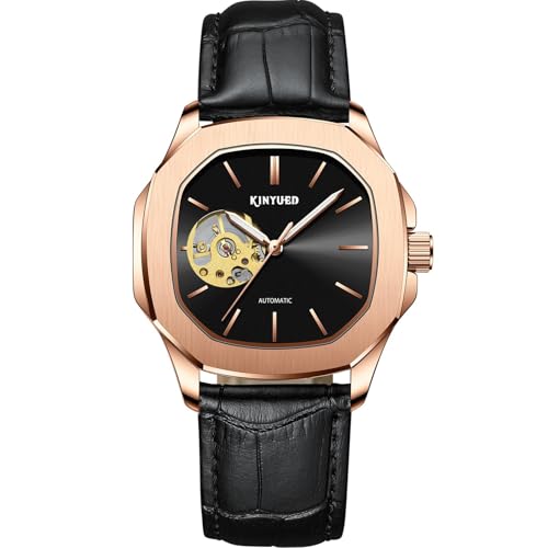 HFWXYSA Mode Herren Uhr Automatikuhr Mechanische Armbanduhr Mit Lederlband Wasserdicht Tourbillon Uhren Für Männer Herren,Rose von HFWXYSA