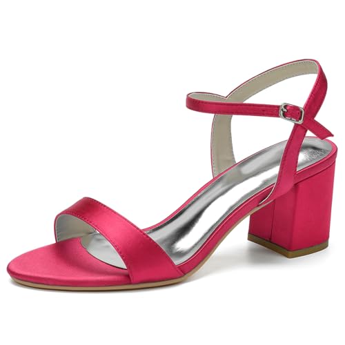 HFWXYSA Sandaletten Damen Offene Zehen Riemchensandalen Blockabsatz Satin Brautschuhe Für Hochzeit,Fuchsia,35 EU HFWXYSA Sandaletten Damen Offene Zehen Riemchensandalen Blockabsatz Satin Brautschuhe Für Hochzeit,Fuchsia,35 EU von HFWXYSA