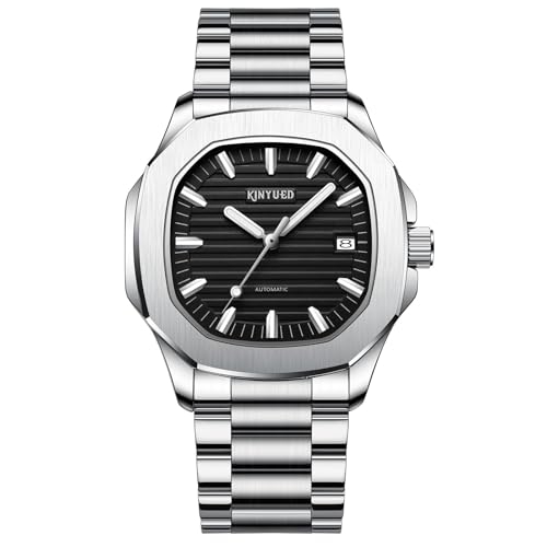 HFWXYSA Uhren Herren Business Kleid Automatik Mechanisch Edelstahl Wasserdicht Leuchtdatum Zweifarbig Casual Armbanduhr Geschenke für Männer,Schwarz von HFWXYSA