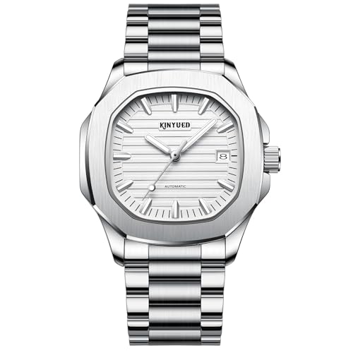 HFWXYSA Uhren Herren Business Kleid Automatik Mechanisch Edelstahl Wasserdicht Leuchtdatum Zweifarbig Casual Armbanduhr Geschenke für Männer,Weiß von HFWXYSA