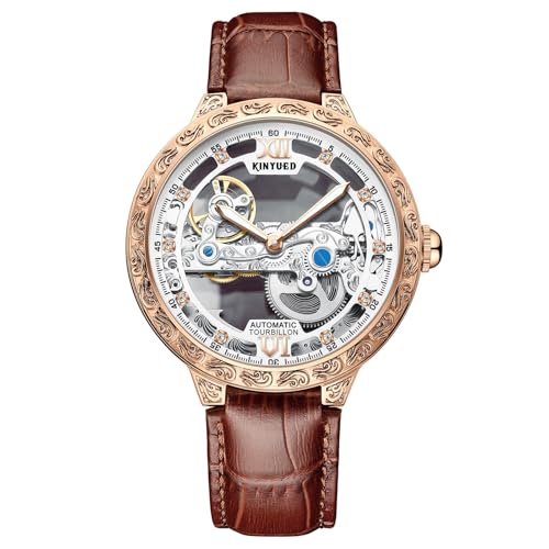 HFWXYSA Uhren Herren Mode Business Kleid Analog Automatisch Männer Luxusmarke Sport Wasserdicht Armbanduhr Schwarz Leder Armbanduhr,Braun von HFWXYSA