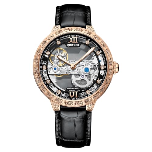 HFWXYSA Uhren Herren Mode Business Kleid Analog Automatisch Männer Luxusmarke Sport Wasserdicht Armbanduhr Schwarz Leder Armbanduhr,Schwarz von HFWXYSA