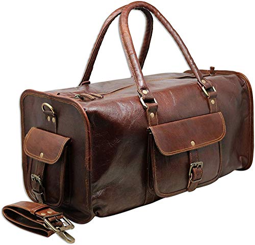 Jaald 60 cm Echt Leder Ledertasche Weekender Gepäck Reisetasche Reisegepäck Sporttasche Duffel Tasche Wochenendtrip Handgepäck Duffel Gym Bag Wasserdicht Carry on Tasche für Männer Frauen Geschenk von HG-LTHR