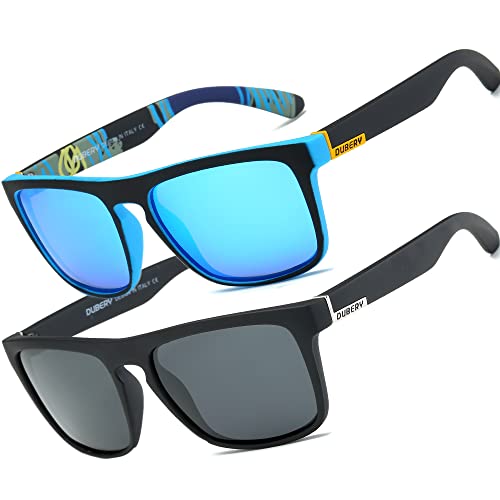 HGDGears Polarisierte Brille für Herren und Damen, Autofahren, Radfahren, Angeln, Retro-Sonnenbrille, UV-Schutz, B-2er-Pack (Blau+Schwarz von HGDGears