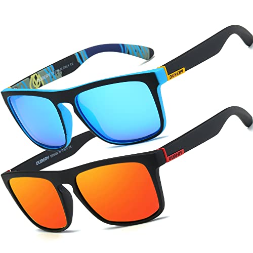 HGDGears Polarisierte Brille für Herren und Damen, Autofahren, Radfahren, Angeln, Retro-Sonnenbrille, UV-Schutz, B-2er-Pack (Rot+Blau von HGDGears