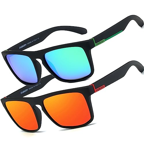 HGDGears Polarisierte Brille für Herren und Damen, Autofahren, Radfahren, Angeln, Retro-Sonnenbrille, UV-Schutz, B-2er-Pack (Rot+Grün von HGDGears