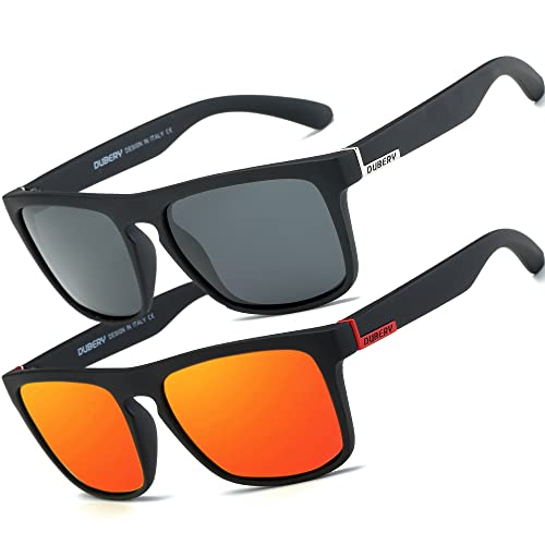 HGDGears Polarisierte Brille für Herren und Damen, Autofahren, Radfahren, Angeln, Retro-Sonnenbrille, UV-Schutz, B-2er-Pack (Rot+Schwarz von HGDGears