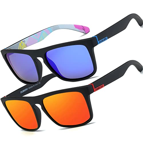 HGDGears Polarisierte Brille für Herren und Damen, Autofahren, Radfahren, Angeln, Retro-Sonnenbrille, UV-Schutz, B-2er-Pack (Tiefblau+Rot von HGDGears