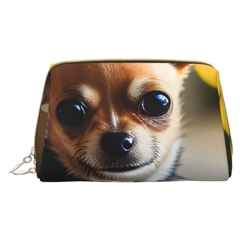HGFVY 1 Kulturbeutel mit Chihuahua-Hundemotiv, Reisefreundlicher Make-up-Organizer für Make-up-Pinsel, Lippenstifte, Weiss/opulenter Garten, Einheitsgröße von HGFVY