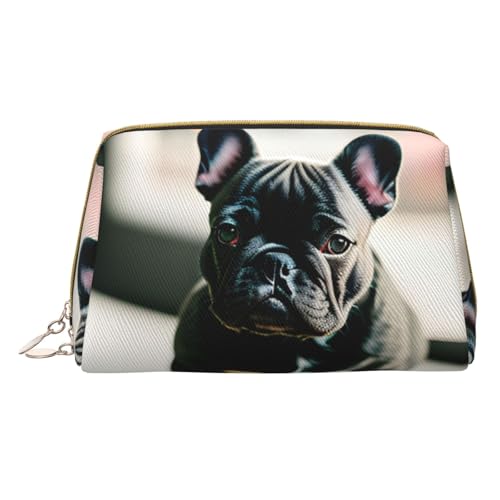 HGFVY Bezaubernde Kosmetiktasche mit französischer Bulldogge, reisefreundlicher Make-up-Organizer für Make-up-Pinsel, Lippenstifte, Weiss/opulenter Garten, Einheitsgröße von HGFVY