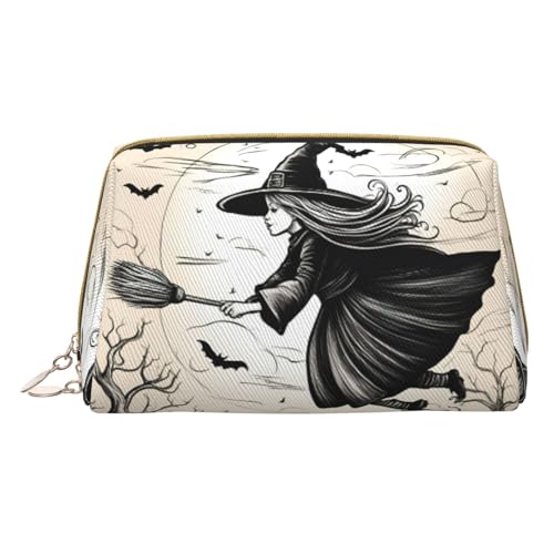 HGFVY Halloween Hexe fliegende Kulturbeutel, reisefreundlicher Make-up-Organizer für Make-up-Pinsel, Lippenstifte, Weiss/opulenter Garten, Einheitsgröße von HGFVY