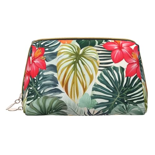HGFVY Kulturbeutel mit Blättern und Hibiskus, reisefreundlicher Make-up-Organizer für Make-up-Pinsel, Lippenstifte, Weiss/opulenter Garten, Einheitsgröße von HGFVY
