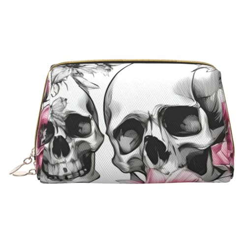 HGFVY Kulturbeutel mit Totenkopf-Motiv, Reisefreundlicher Make-up-Organizer für Make-up-Pinsel, Lippenstifte, Weiss/opulenter Garten, Einheitsgröße von HGFVY