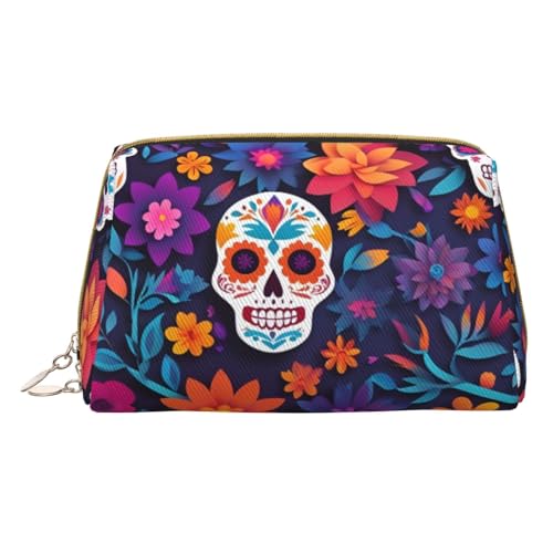 HGFVY Kulturbeutel mit Totenkopf-Motiv, Reisefreundlicher Make-up-Organizer für Make-up-Pinsel, Lippenstifte, Weiss/opulenter Garten, Einheitsgröße von HGFVY