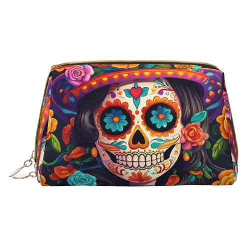 HGFVY Kulturbeutel mit bunten Totenköpfen, Reisefreundlicher Make-up-Organizer für Make-up-Pinsel, Lippenstifte, Weiss/opulenter Garten, Einheitsgröße von HGFVY