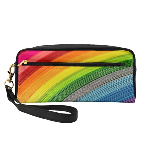 HGFVY Make-up-Tasche in Regenbogenfarben, gestreift, kleine Reise-Make-up-Organizer-Tasche für Damen, doppellagig, tragbare Make-up-Tasche, Schwarz, Einheitsgröße von HGFVY