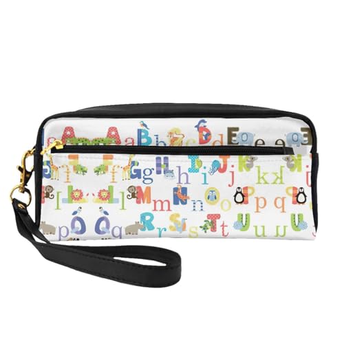 HGFVY Make-up-Tasche mit Tier-Alphabet, kleine Reise-Make-up-Organizer-Tasche für Damen, doppellagig, tragbare Make-up-Tasche, Schwarz, Einheitsgröße von HGFVY