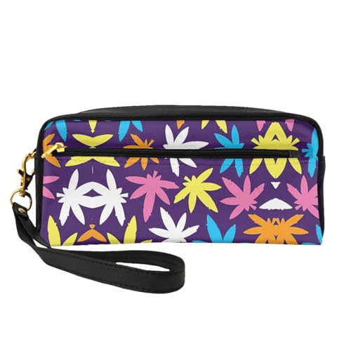 HGFVY Make-up-Tasche mit buntem Unkrautmuster, kleine Reise-Make-up-Organizer-Tasche für Damen, doppellagig, tragbare Make-up-Tasche, Schwarz, Einheitsgröße von HGFVY