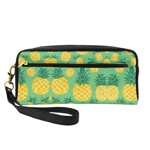 HGFVY Make-up-Tasche mit goldfarbenem Ananas-Hintergrund, kleine Reise-Make-up-Tasche für Damen, doppellagig, tragbare Make-up-Tasche, Schwarz, Einheitsgröße von HGFVY