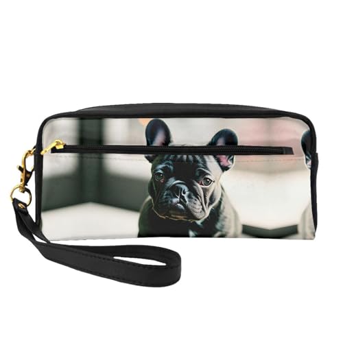 HGFVY Niedliche Make-up-Tasche mit französischer Bulldogge, kleine Reise-Make-up-Organizer-Tasche für Damen, doppellagig, tragbare Make-up-Tasche, Schwarz, Einheitsgröße von HGFVY