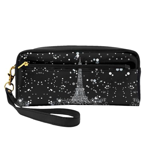 HGFVY Night Paris Eiffelturm Make-up-Tasche, kleine Reise-Make-up-Organizer-Tasche für Damen, doppellagig, tragbare Make-up-Tasche, Schwarz, Einheitsgröße von HGFVY