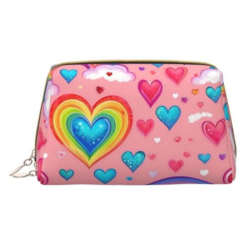 Kulturbeutel mit Herzen, Regenbogenfarben, Reisefreundlicher Make-up-Organizer für Make-up-Pinsel, Lippenstifte, Weiss/opulenter Garten, Einheitsgröße von HGFVY
